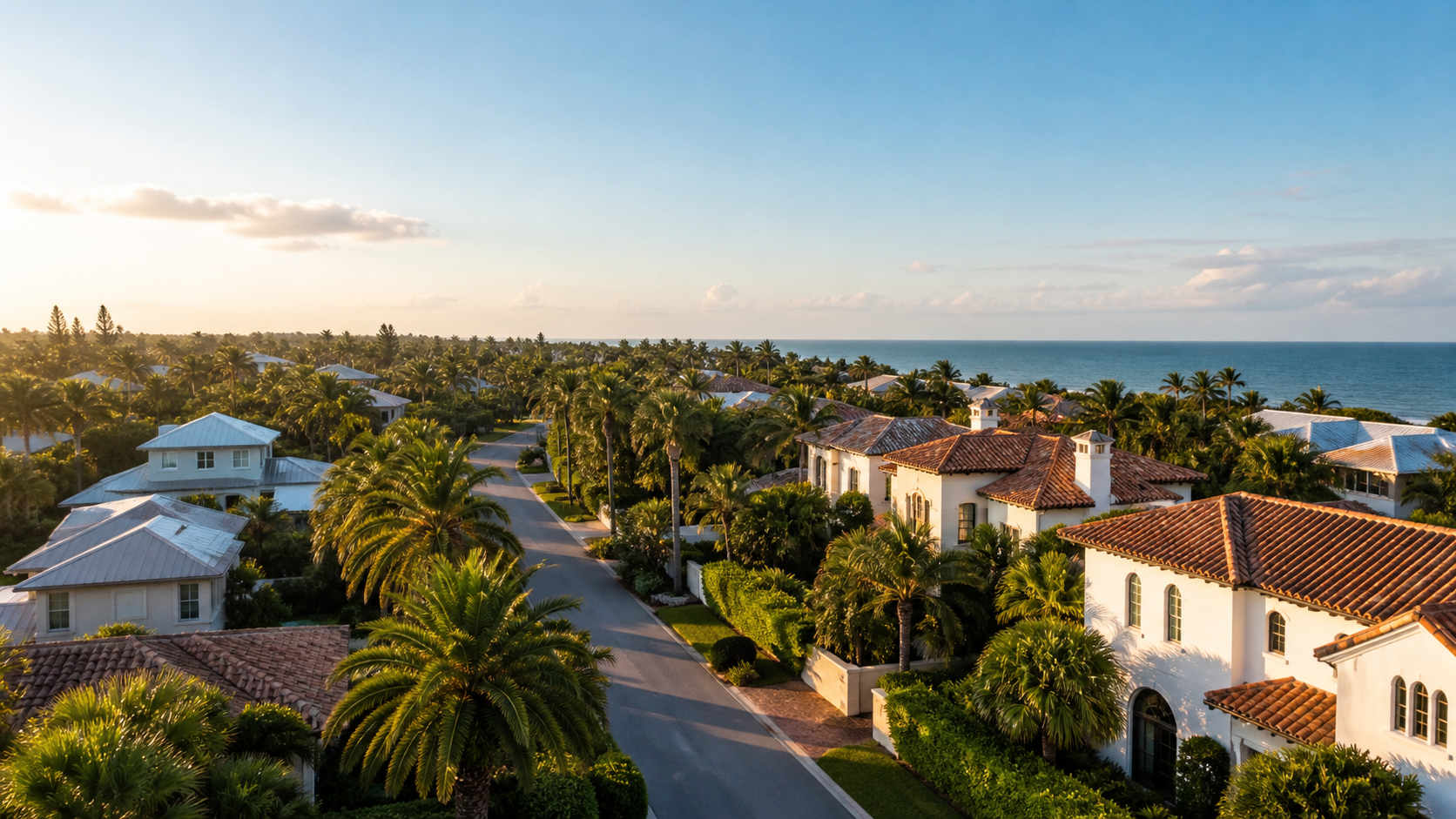 Aerial view of a coastal Vero Beach neighborhood near the Atlantic Ocean