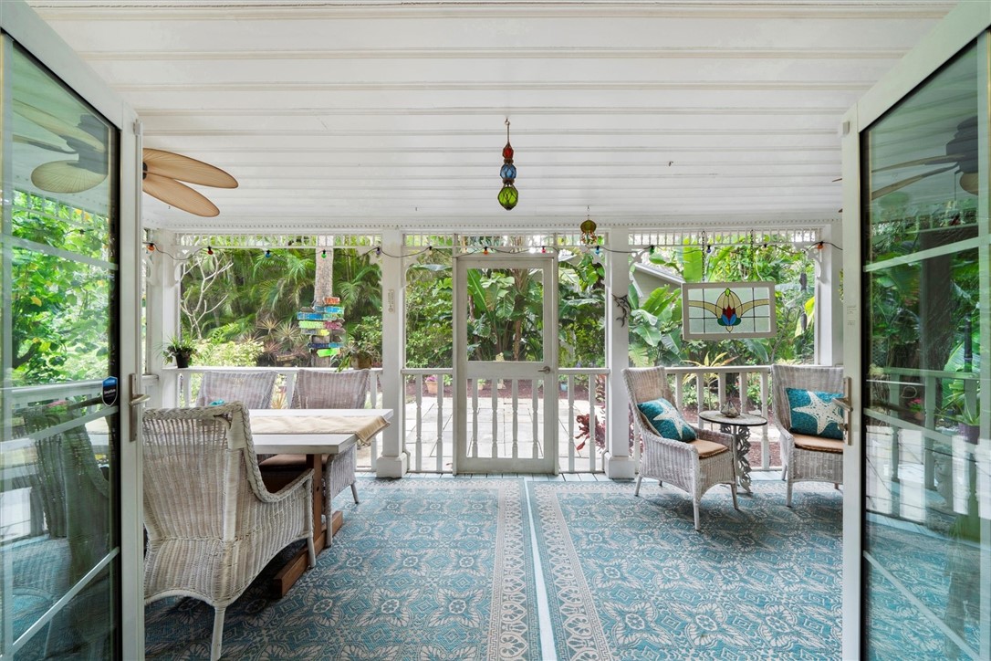 Impact French doors leading to porch