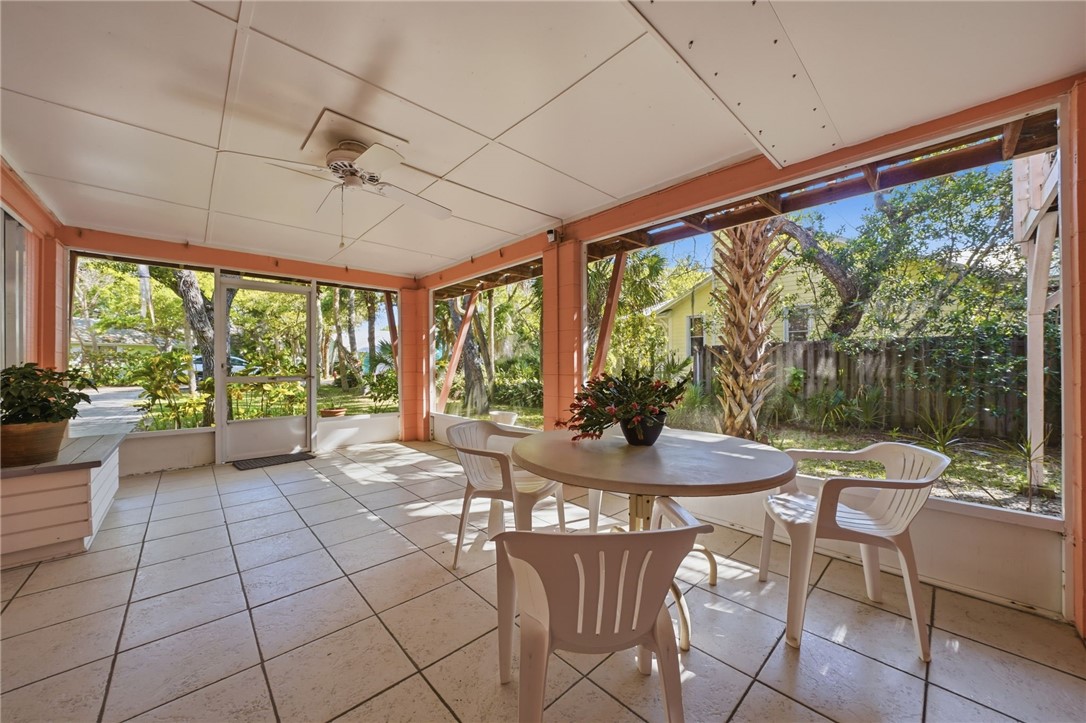 Large tiled porch for morning coffee