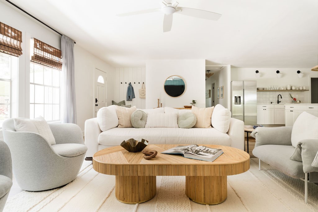 Open-concept living area featuring a large central